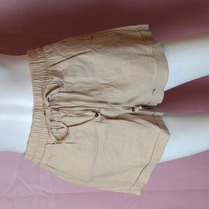Love Tree Linen Beige Drawstring Waist Shorts with Pockets size Large